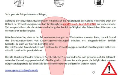 Eingeschränkter Betrieb in der VG