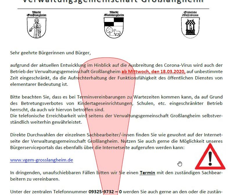 Eingeschränkter Betrieb in der VG